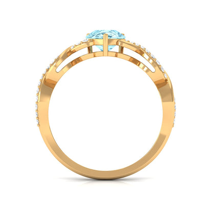 Natural Aquamarine Pear Shaped Engagement Ring with Diamond Infinity Shank