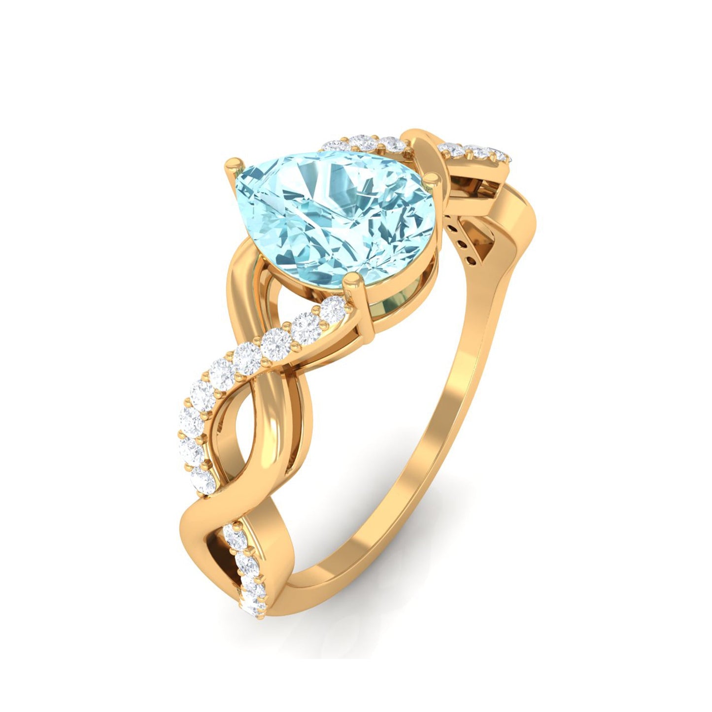Natural Aquamarine Pear Shaped Engagement Ring with Diamond Infinity Shank