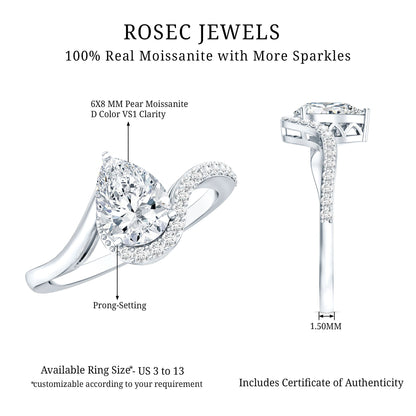 Certified Moissanite Designer Pear Shape Engagement Ring