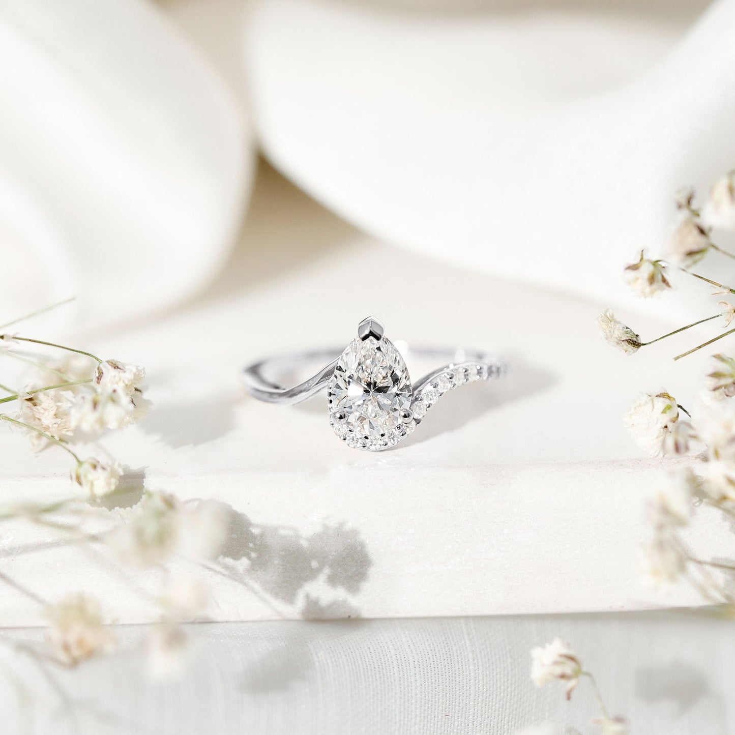 Certified Moissanite Designer Pear Shape Engagement Ring