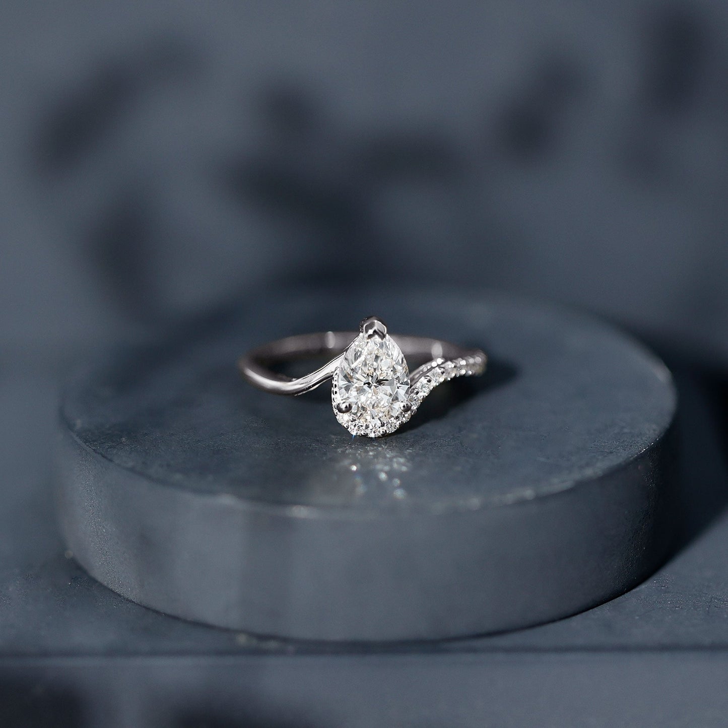 Certified Moissanite Designer Pear Shape Engagement Ring