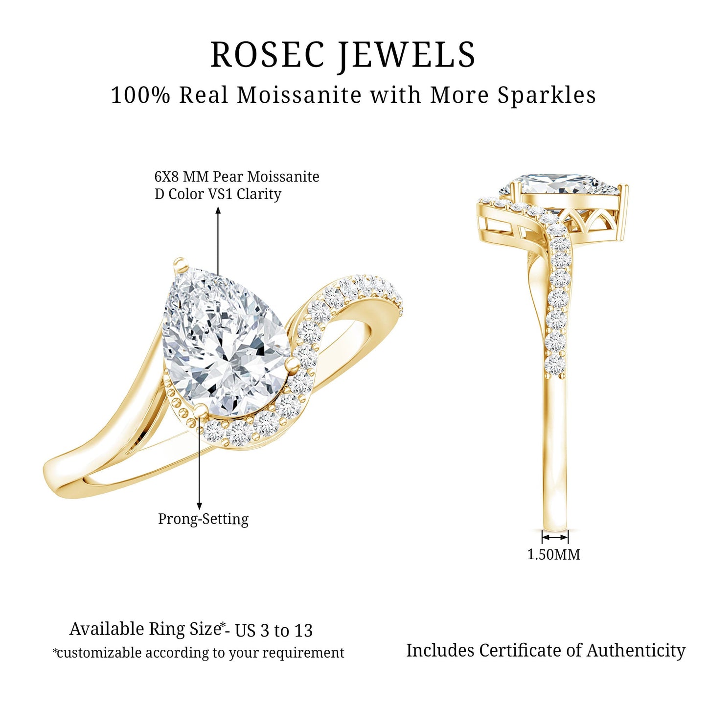 Certified Moissanite Designer Pear Shape Engagement Ring