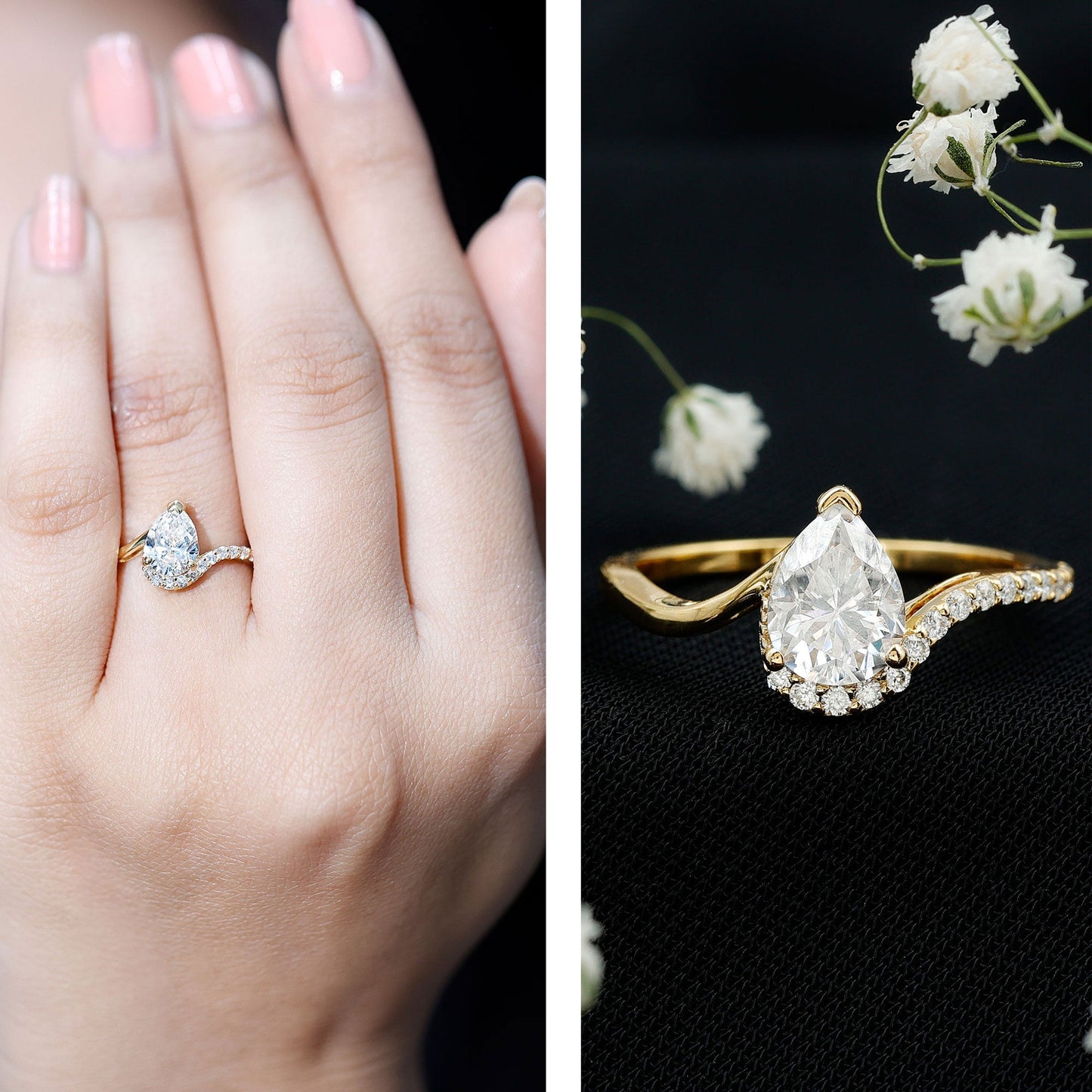 Certified Moissanite Designer Pear Shape Engagement Ring