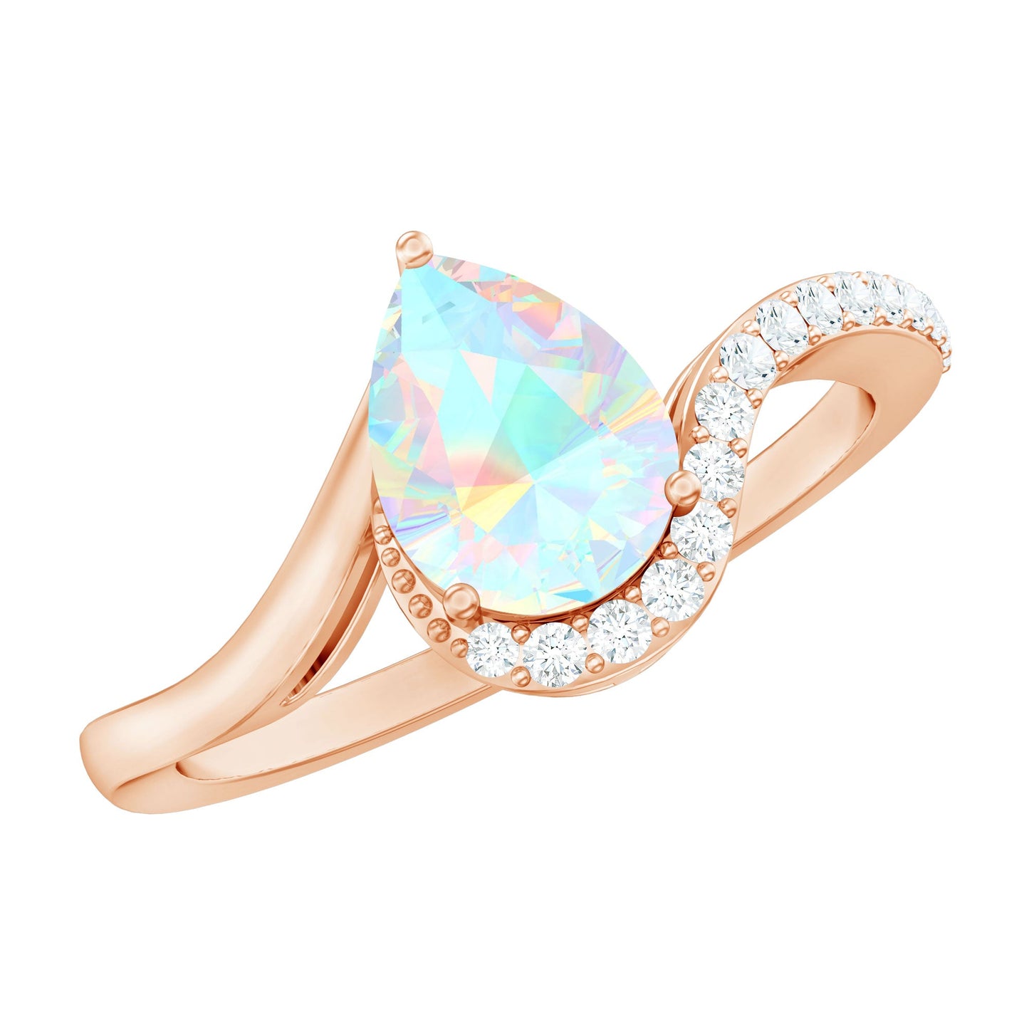 0.7 Carat Pear Cut Ethiopian Opal Engagement Ring with Diamond