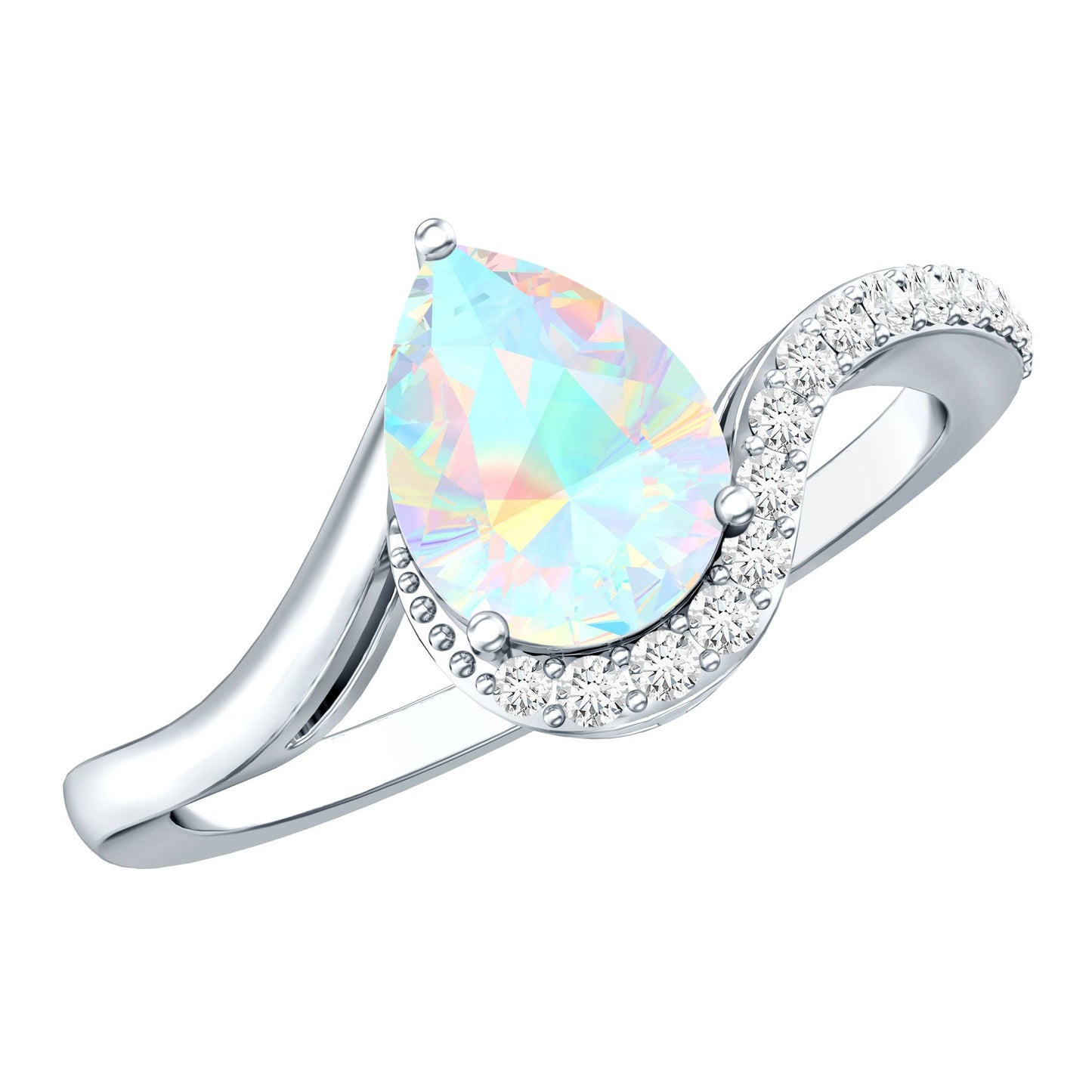 0.7 Carat Pear Cut Ethiopian Opal Engagement Ring with Diamond
