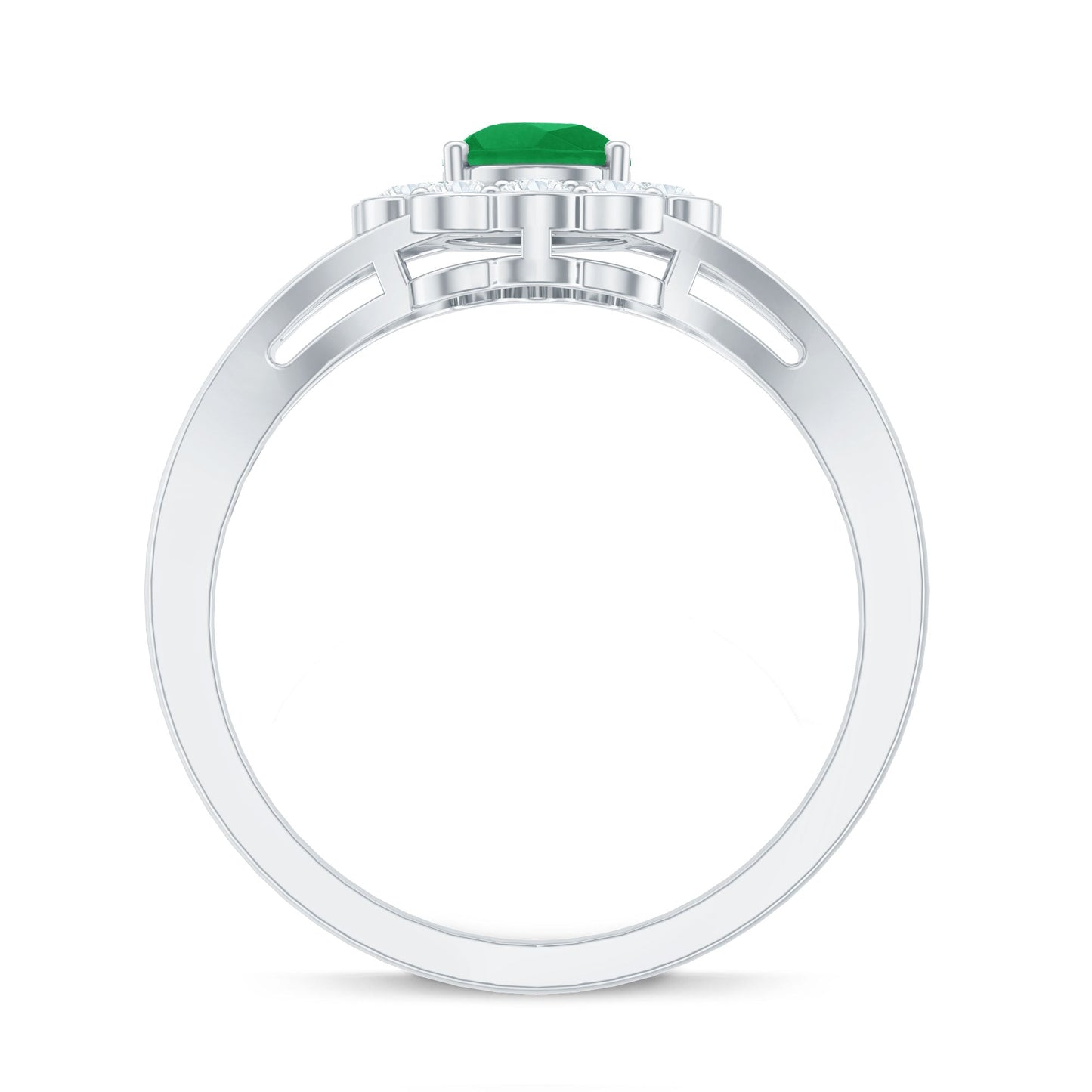 0.6 Carat Pear Cut Emerald Engagement Ring with Diamond Halo