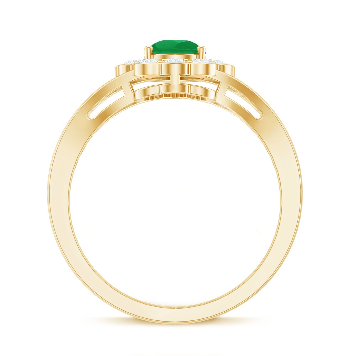 0.6 Carat Pear Cut Emerald Engagement Ring with Diamond Halo