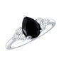 0.85 Carat Lab Grown Black Diamond Pear Shape Engagement Ring with White Diamond Trio