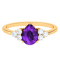 Pear Shape Amethyst Solitaire Ring with Diamond Trio