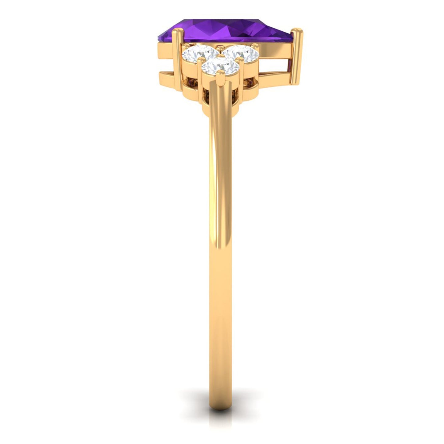 Pear Shape Amethyst Solitaire Ring with Diamond Trio