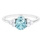 Genuine Aquamarine Teardrop Engagement Ring with Diamond Trio