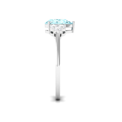 Genuine Aquamarine Teardrop Engagement Ring with Diamond Trio