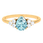 Genuine Aquamarine Teardrop Engagement Ring with Diamond Trio