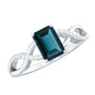 Solitaire Blue Topaz Emerald Cut Engagement Ring with Infinity Band