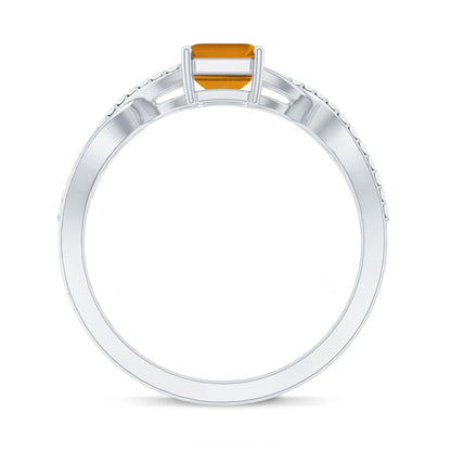 Real 1.8 Carat Citrine Emerald Cut Engagement Ring with Diamond Infinity Shank