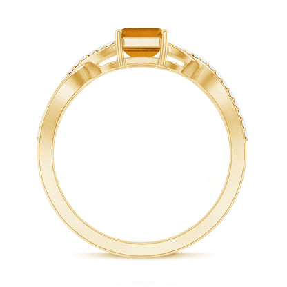 Real 1.8 Carat Citrine Emerald Cut Engagement Ring with Diamond Infinity Shank