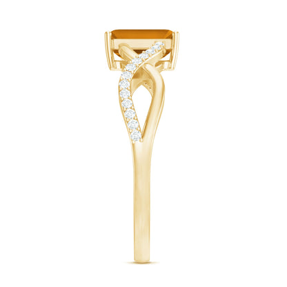 Real 1.8 Carat Citrine Emerald Cut Engagement Ring with Diamond Infinity Shank