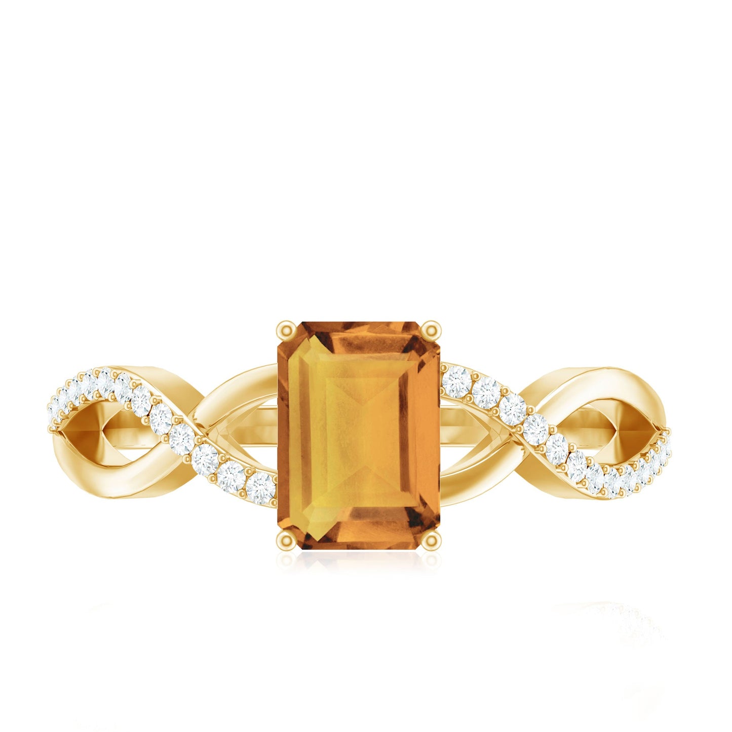 Real 1.8 Carat Citrine Emerald Cut Engagement Ring with Diamond Infinity Shank