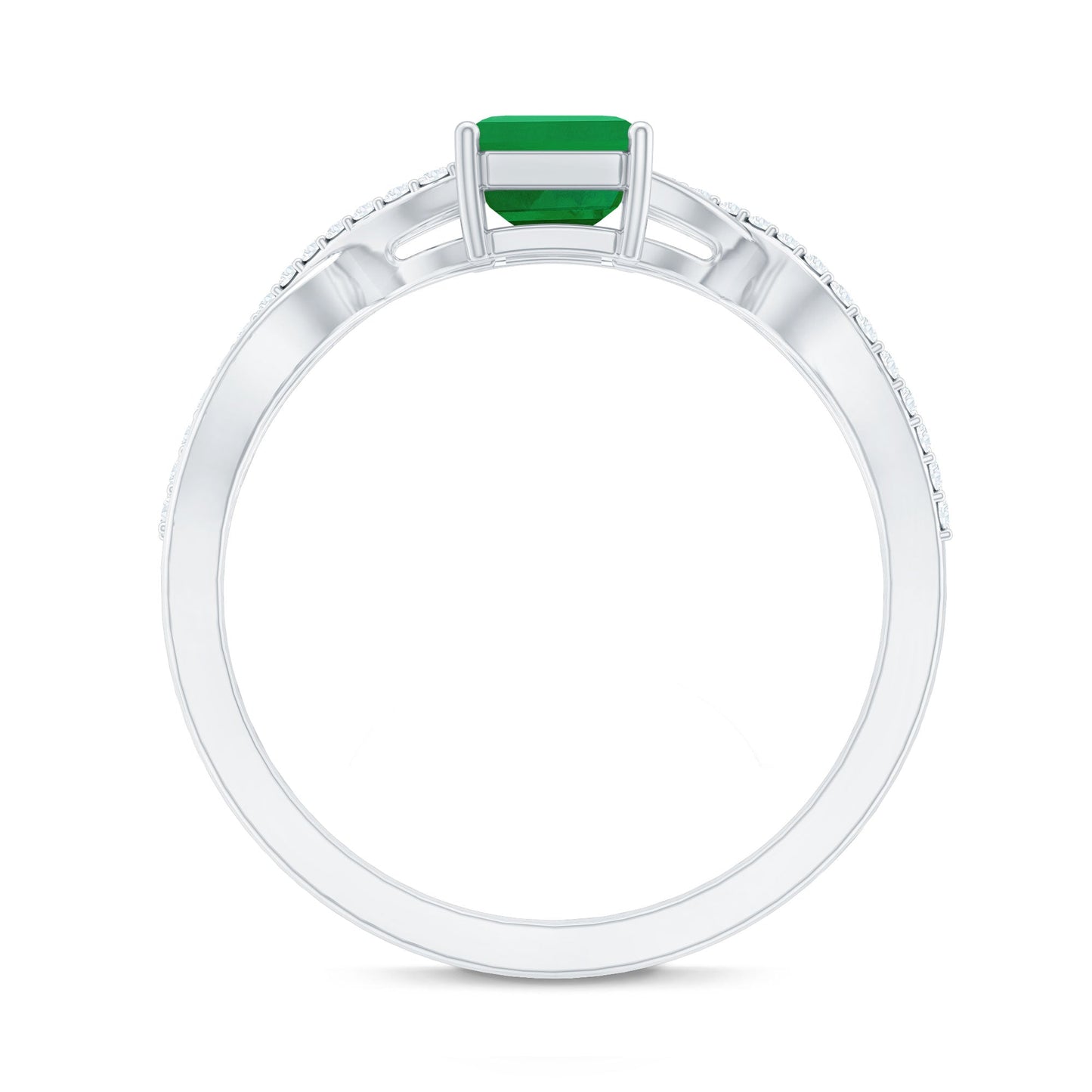 Real Emerald Cut Emerald Engagement Ring with Diamond Twisted Infinity Shank