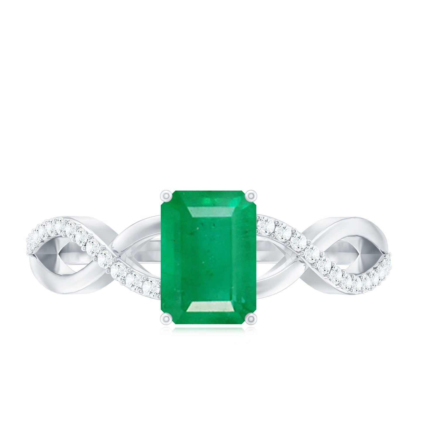 Real Emerald Cut Emerald Engagement Ring with Diamond Twisted Infinity Shank