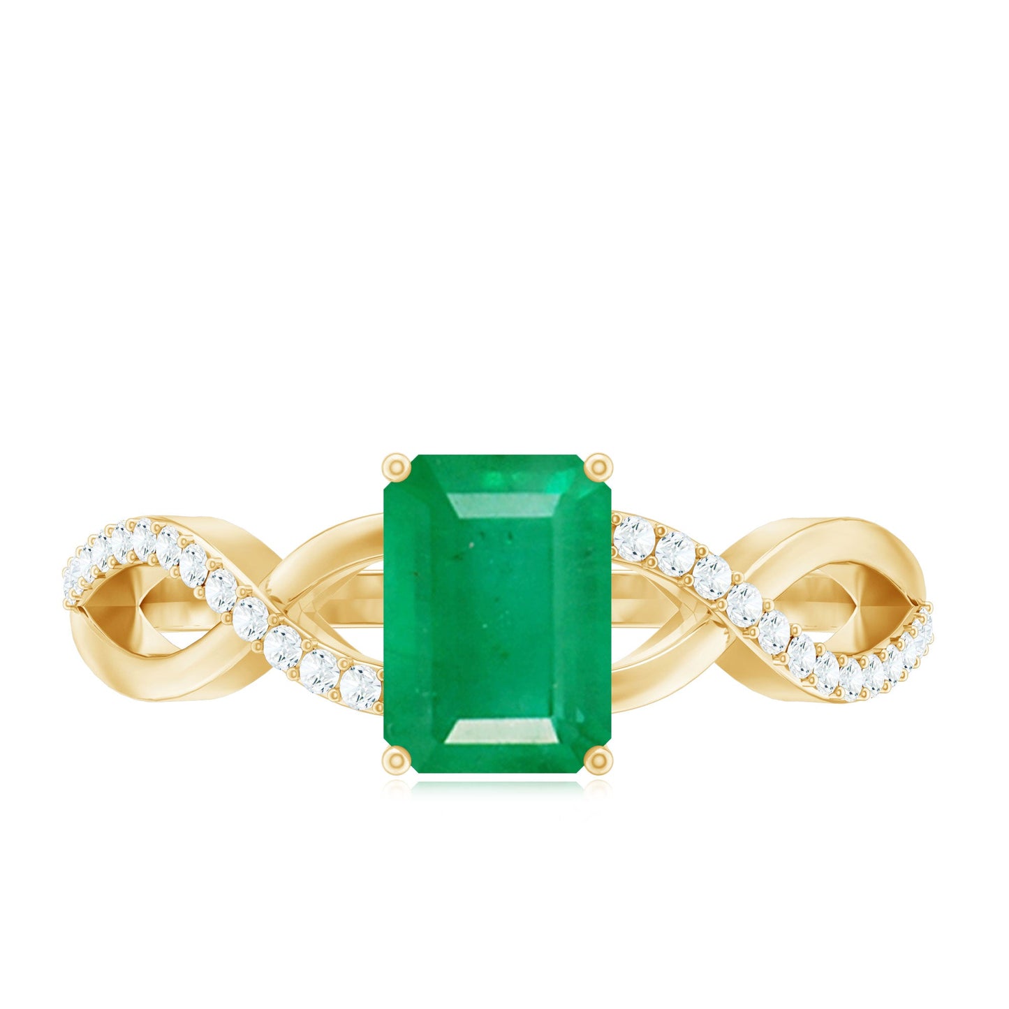Real Emerald Cut Emerald Engagement Ring with Diamond Twisted Infinity Shank