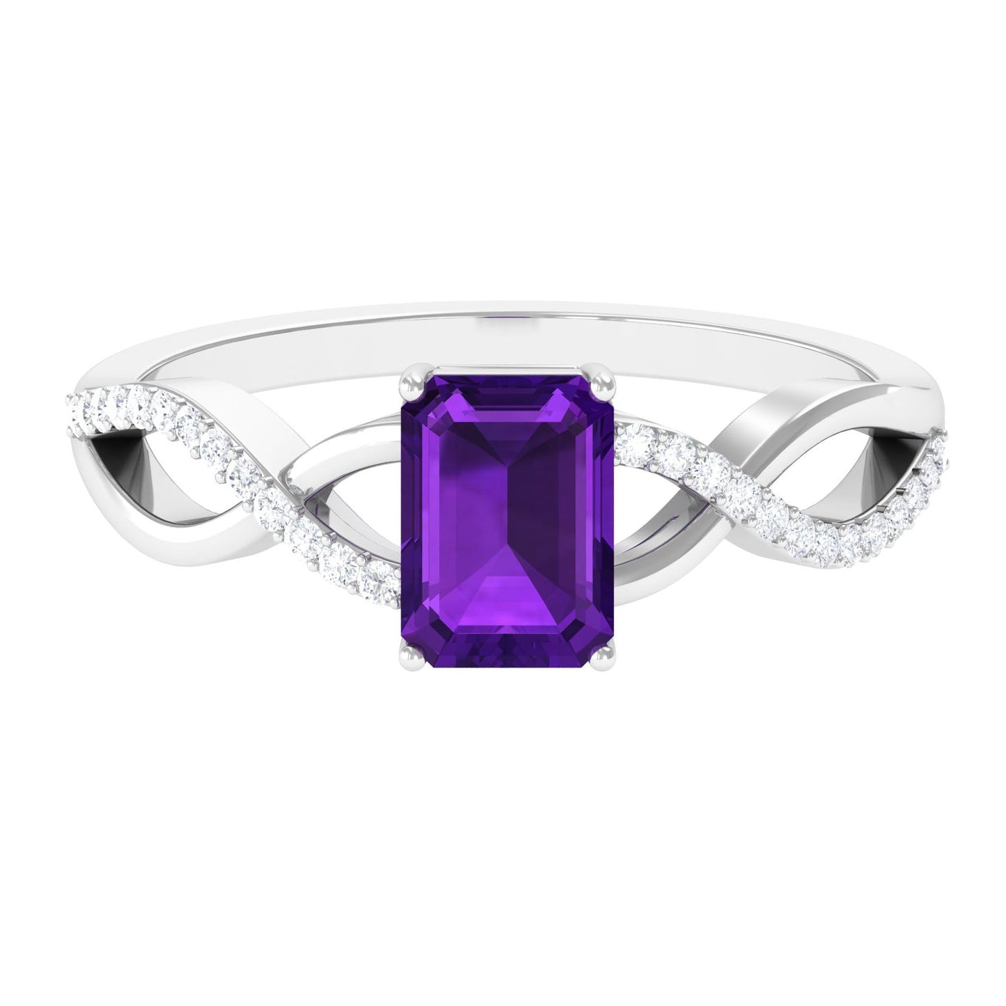 Real 1.4 Carat Amethyst Emerald Cut Engagement Ring with Diamond Infinity Shank