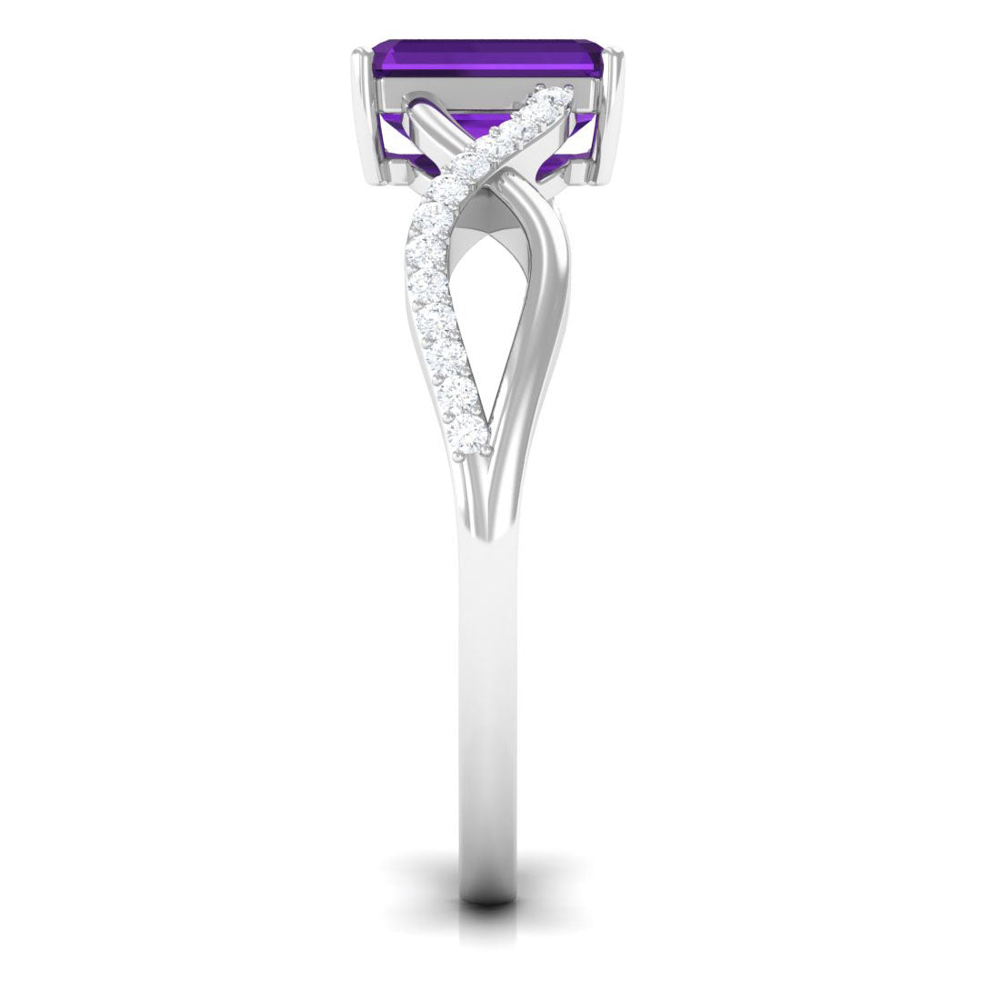 Real 1.4 Carat Amethyst Emerald Cut Engagement Ring with Diamond Infinity Shank