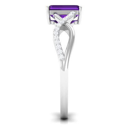 Real 1.4 Carat Amethyst Emerald Cut Engagement Ring with Diamond Infinity Shank