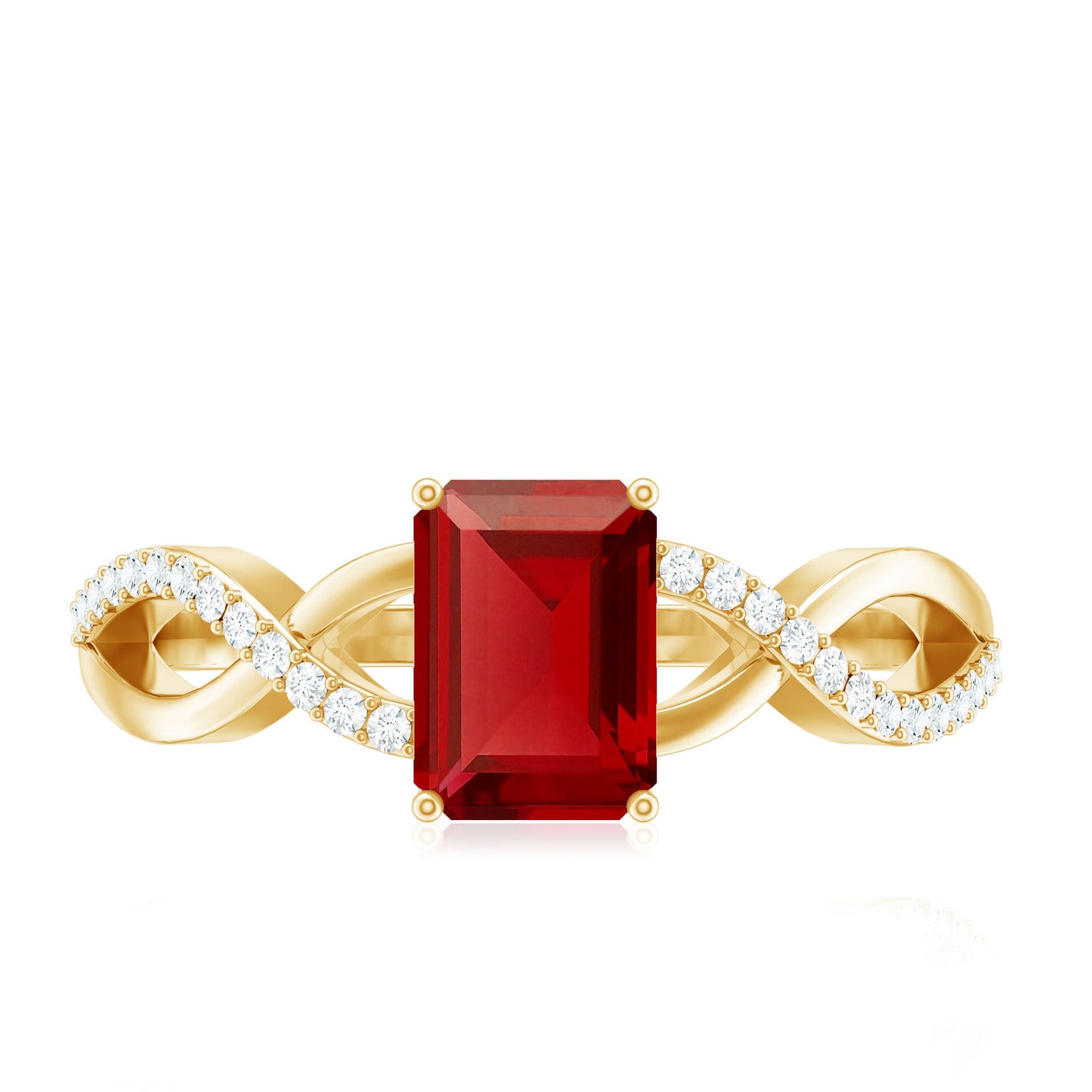 Emerald Cut Lab Grown Ruby and Diamond Infinity Engagement Ring