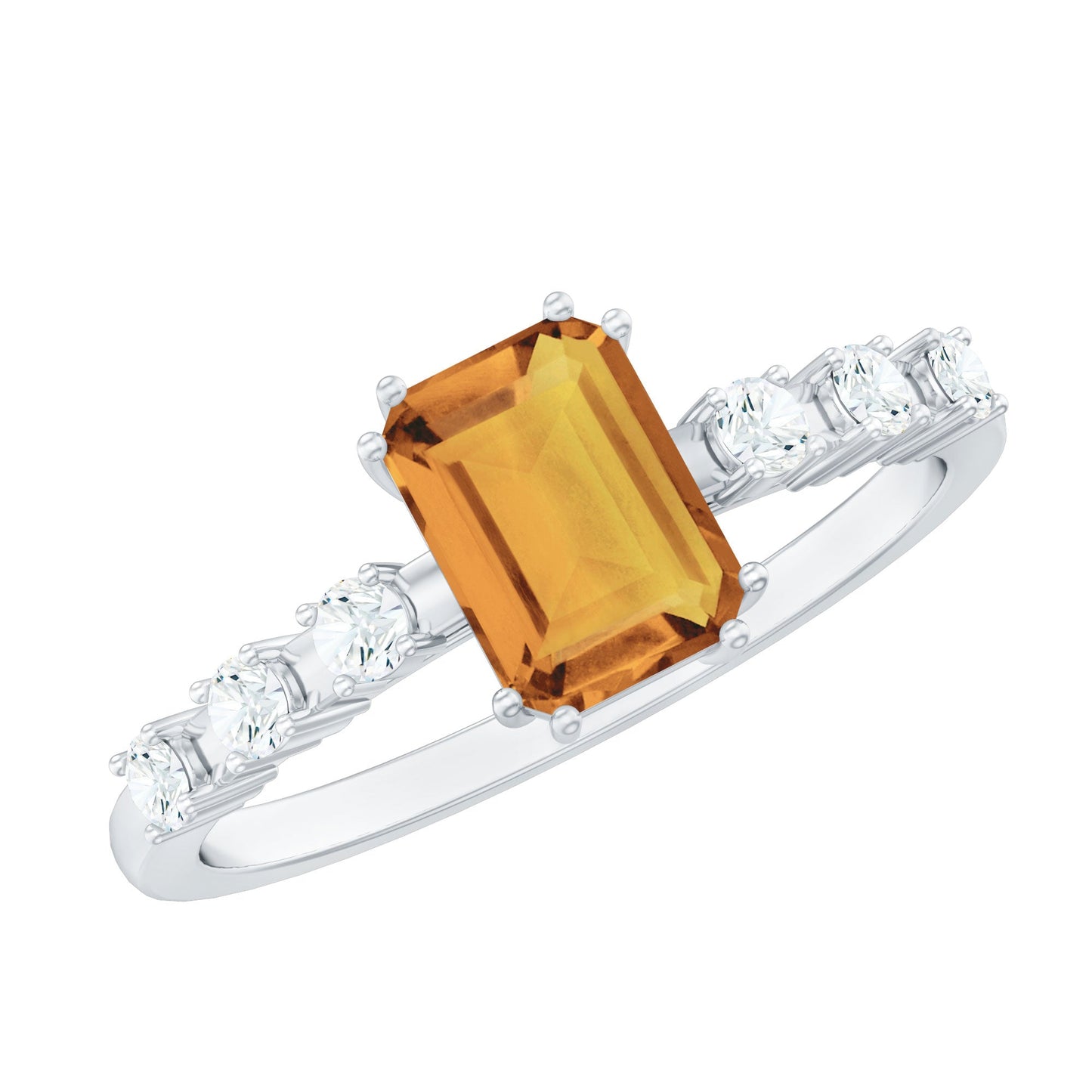 Natural Citrine Emerald Cut Engagement Ring with Diamond
