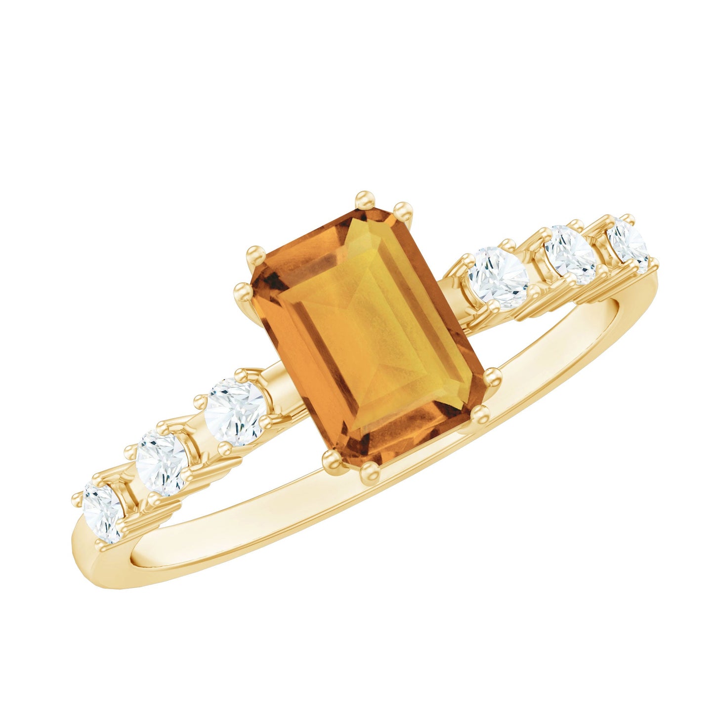 Natural Citrine Emerald Cut Engagement Ring with Diamond