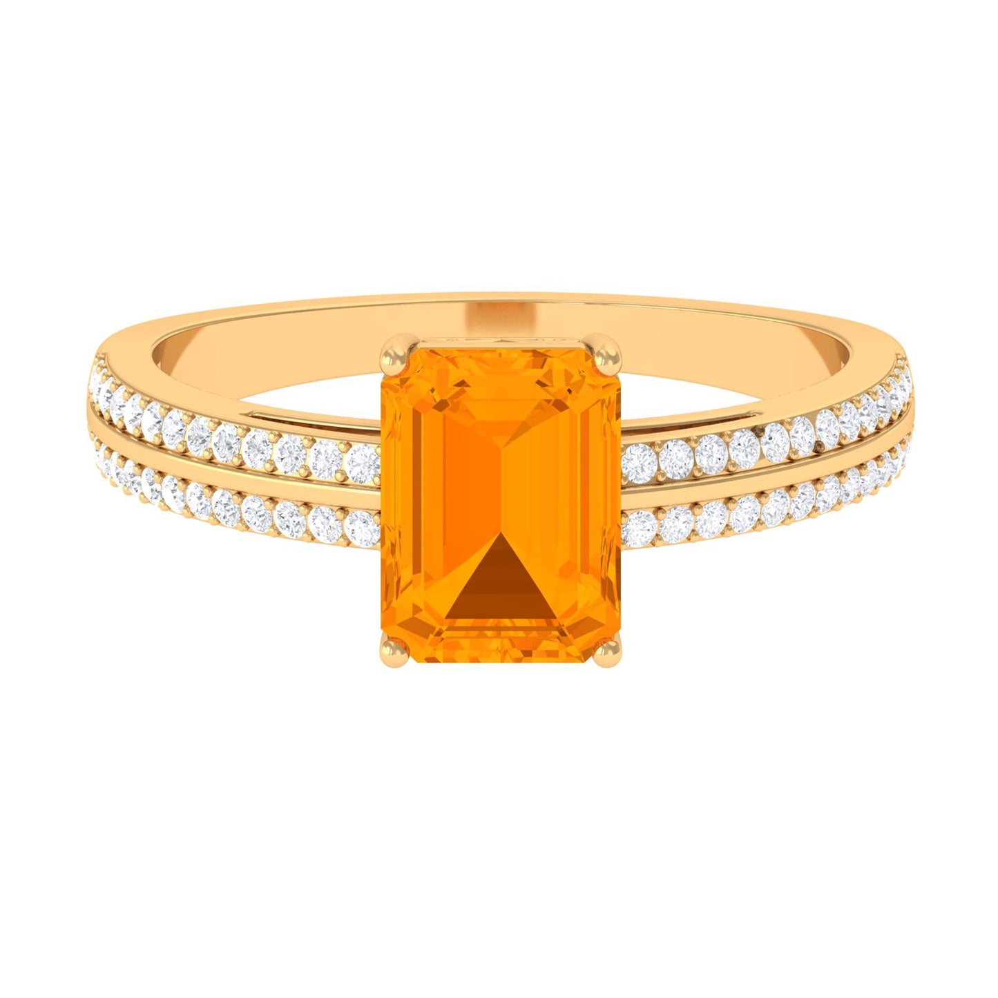 1 Carat Emerald Cut Fire Opal and Diamond Side Stone Engagement Ring