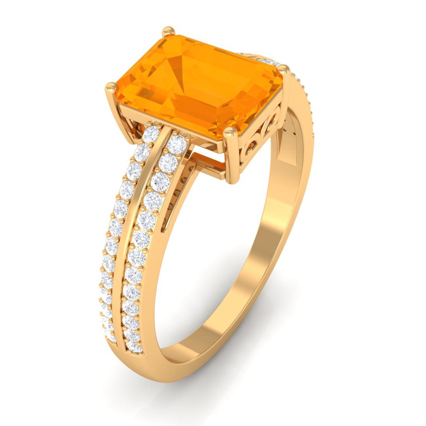 1 Carat Emerald Cut Fire Opal and Diamond Side Stone Engagement Ring