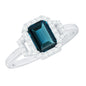 Emerald Cut Blue Topaz and Diamond Halo Engagement Ring