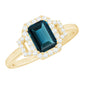 Emerald Cut Blue Topaz and Diamond Halo Engagement Ring