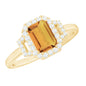 Genuine Citrine Emerald Cut Engagement Ring with Diamond Halo
