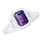 Real 1.4 Carat Amethyst Emerald Cut Engagement Ring with Diamond Halo