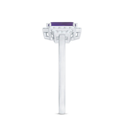 Real 1.4 Carat Amethyst Emerald Cut Engagement Ring with Diamond Halo