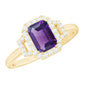 Real 1.4 Carat Amethyst Emerald Cut Engagement Ring with Diamond Halo