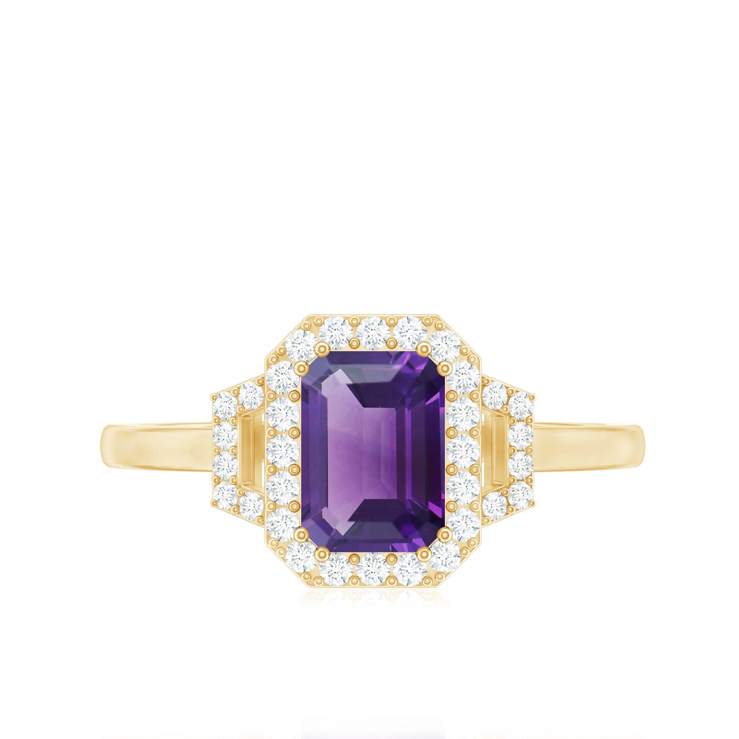 Real 1.4 Carat Amethyst Emerald Cut Engagement Ring with Diamond Halo