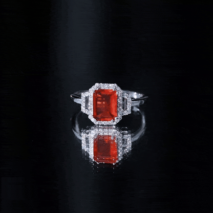 1 Carat Emerald Cut Fire Opal Engagement Ring with Diamond