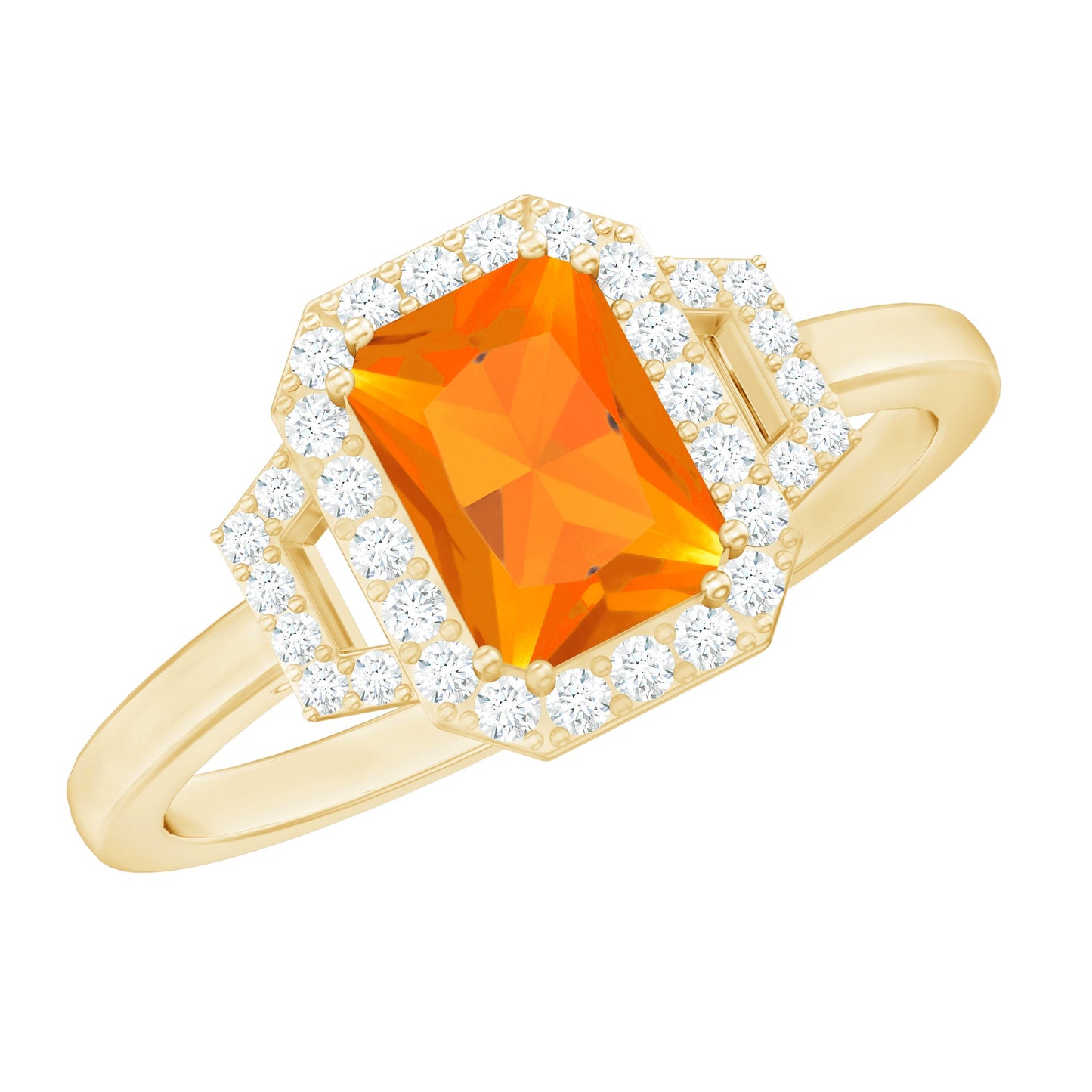 1 Carat Emerald Cut Fire Opal Engagement Ring with Diamond