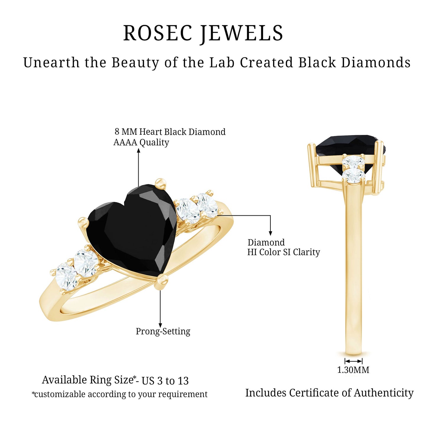2.4 Carat Lab Grown Black Diamond Heart Engagement Ring with White Diamond