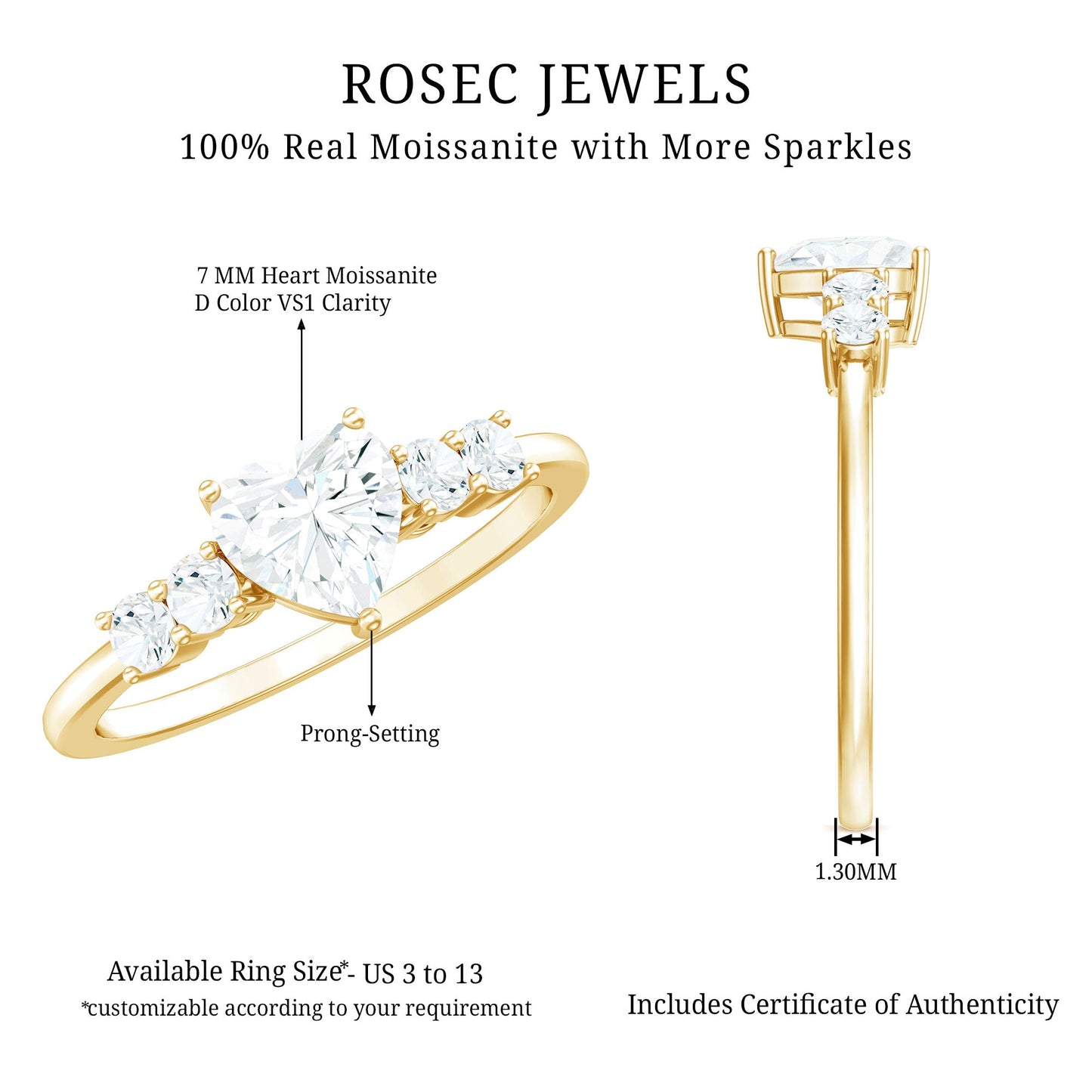 Certified Brilliant Cut Moissanite Heart Promise Ring for Her