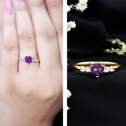0.9 Carat Amethyst Heart Promise Ring with Diamonds