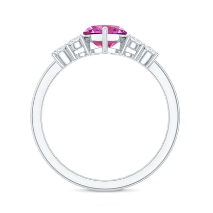 Heart Shape Pink Tourmaline Solitaire Promise Ring with Diamond