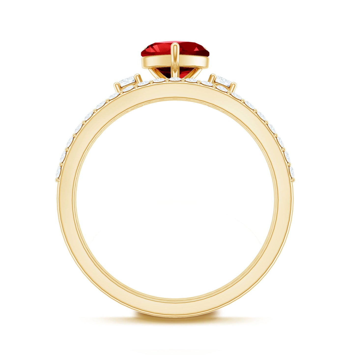 Heart Shape Created Ruby Ring Set with Diamond Enhancer