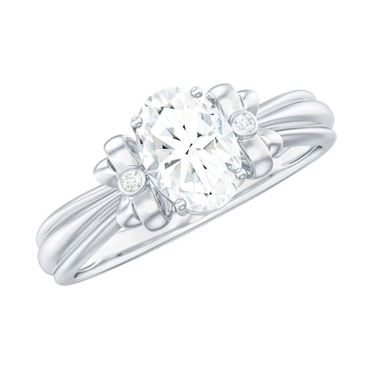 Oval Cut Moissanite Solitaire Engagement Ring with Bow Design
