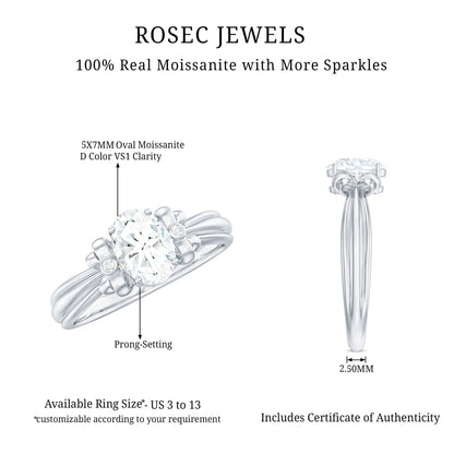 Oval Cut Moissanite Solitaire Engagement Ring with Bow Design