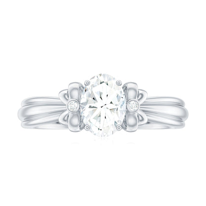 Oval Cut Moissanite Solitaire Engagement Ring with Bow Design